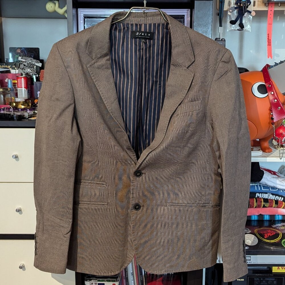 FOREVER 21MEN BROWN MICRO-CHECK BLAZER US M